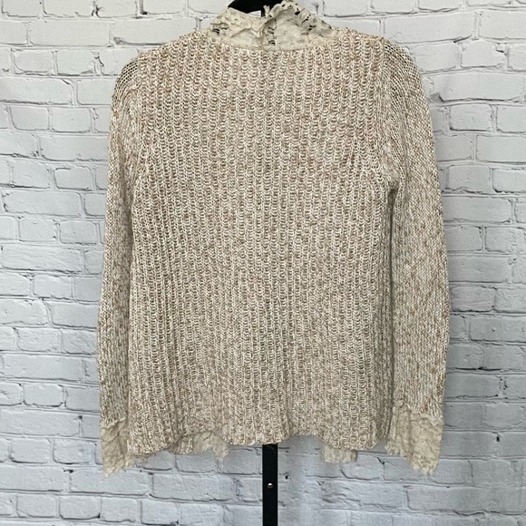 Soft Surroundings Tan Knit Cardigan with Lace Trim Size Small - Picture 2 of 3